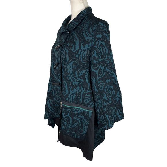 IC Connie Collection Teal Black Toggle Button Lagenlook Tapestry Jacket Sz Large - Picture 4 of 8